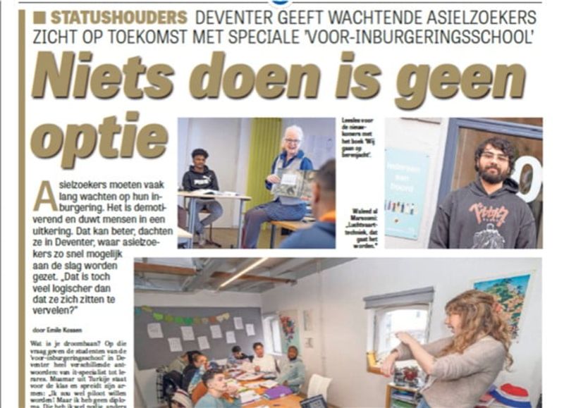 Foto van het krantenartikel met foto's van een aantal leerlingen en docenten